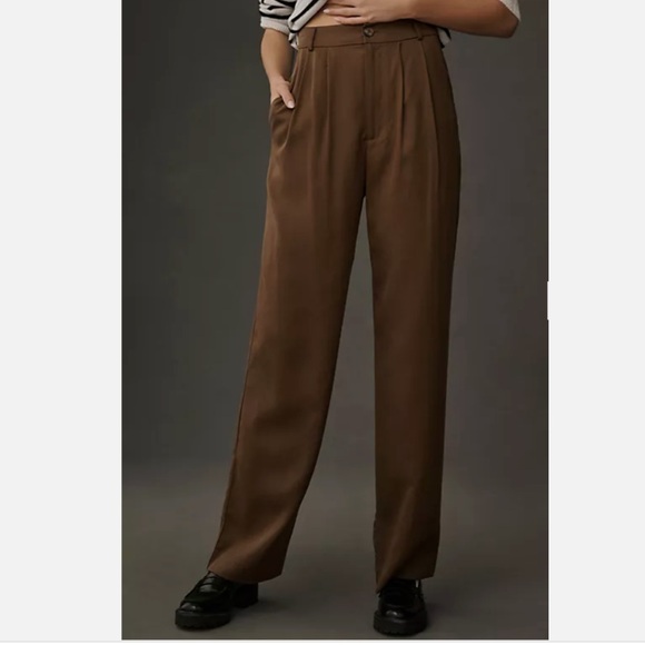 Reformation Mason Pant in Woodland Brown High Waist Pleated Quiet Luxury NWT - Picture 3 of 9